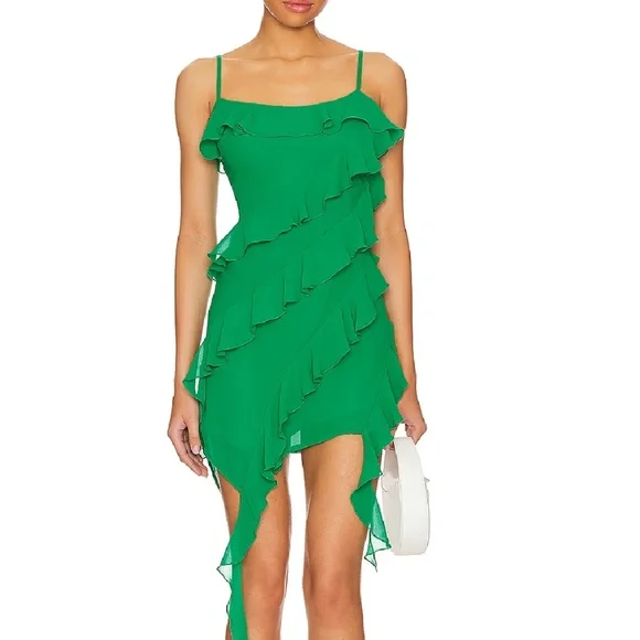 Lovers + Friends | Dresses | Kelly Green Frilly Mini Dress | Poshmark